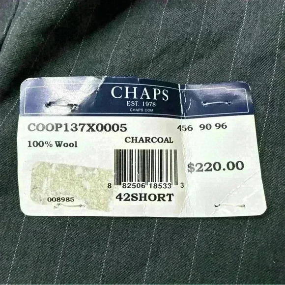 Chaps Sport Coat Men’s 42S Charcoal Gray Pinstriped 100% Wool 3-Button Jacket - Picture 9 of 10
